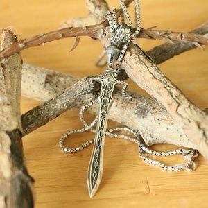 925 Sterling Silver Decorated Sword men’s necklace